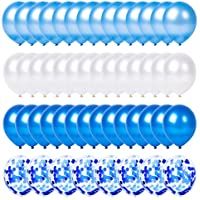 MMTX 50 Piezas Globos de Confeti Globos de látex Azul Blancos Globos de Helio Perla para Bodas- Fiestas- Navidad…